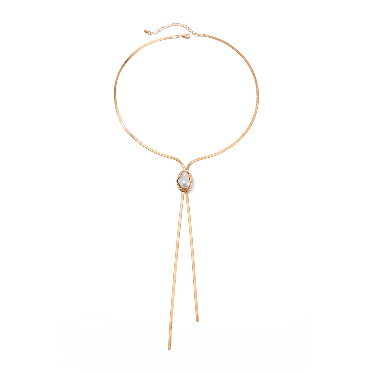 Wholesale Gold Tone Aluminum Hip Hop Snake Bone Necklace Baroque Imitation Pearl Pendant Trendy Clavicle Chain Fashion Accessory Gift