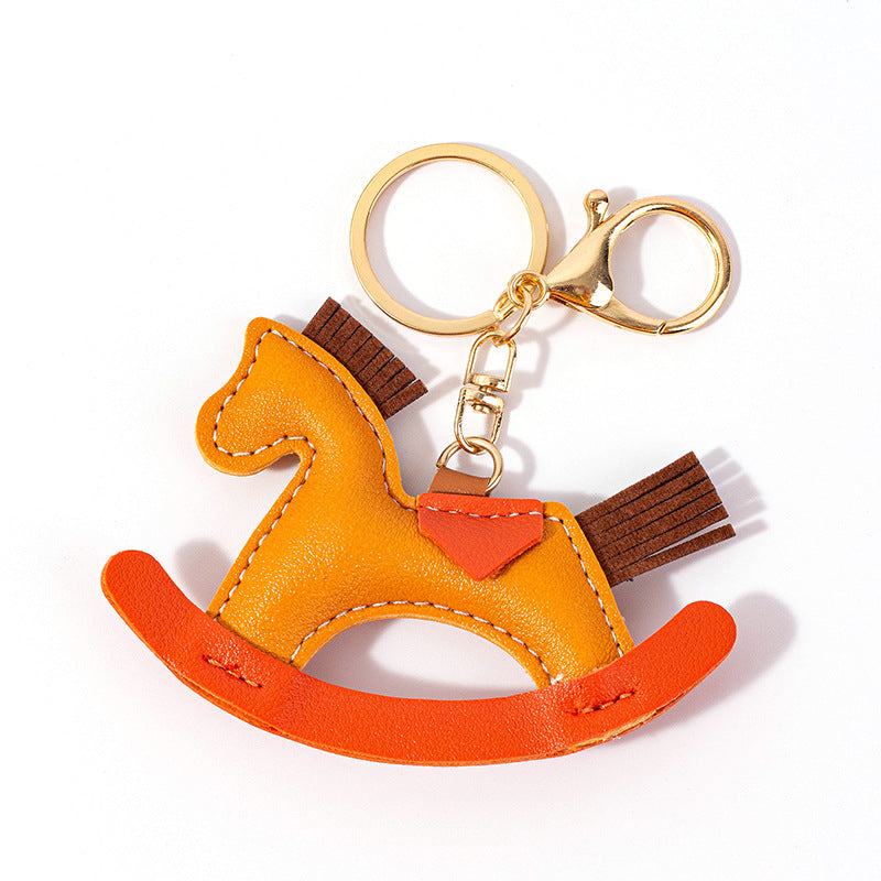 Wholesale Cute  Handmade Rocking Horse Leather Cotton Pendant Keychain