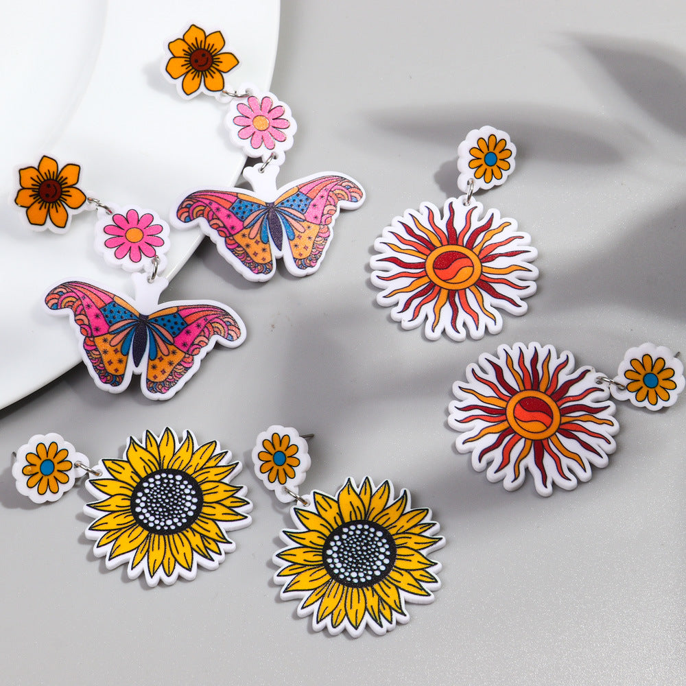 Wholesale Colorful Butterfly Sunflower Rainbow Acrylic Earrings ACC-ES-ChouD005