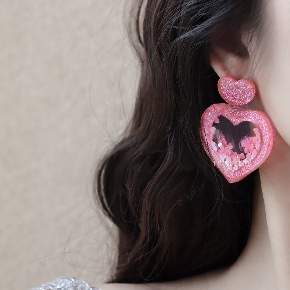 Wholesale Valentine's Day Love Acrylic Stereo Sequins quicksand Peach Heart Earrings