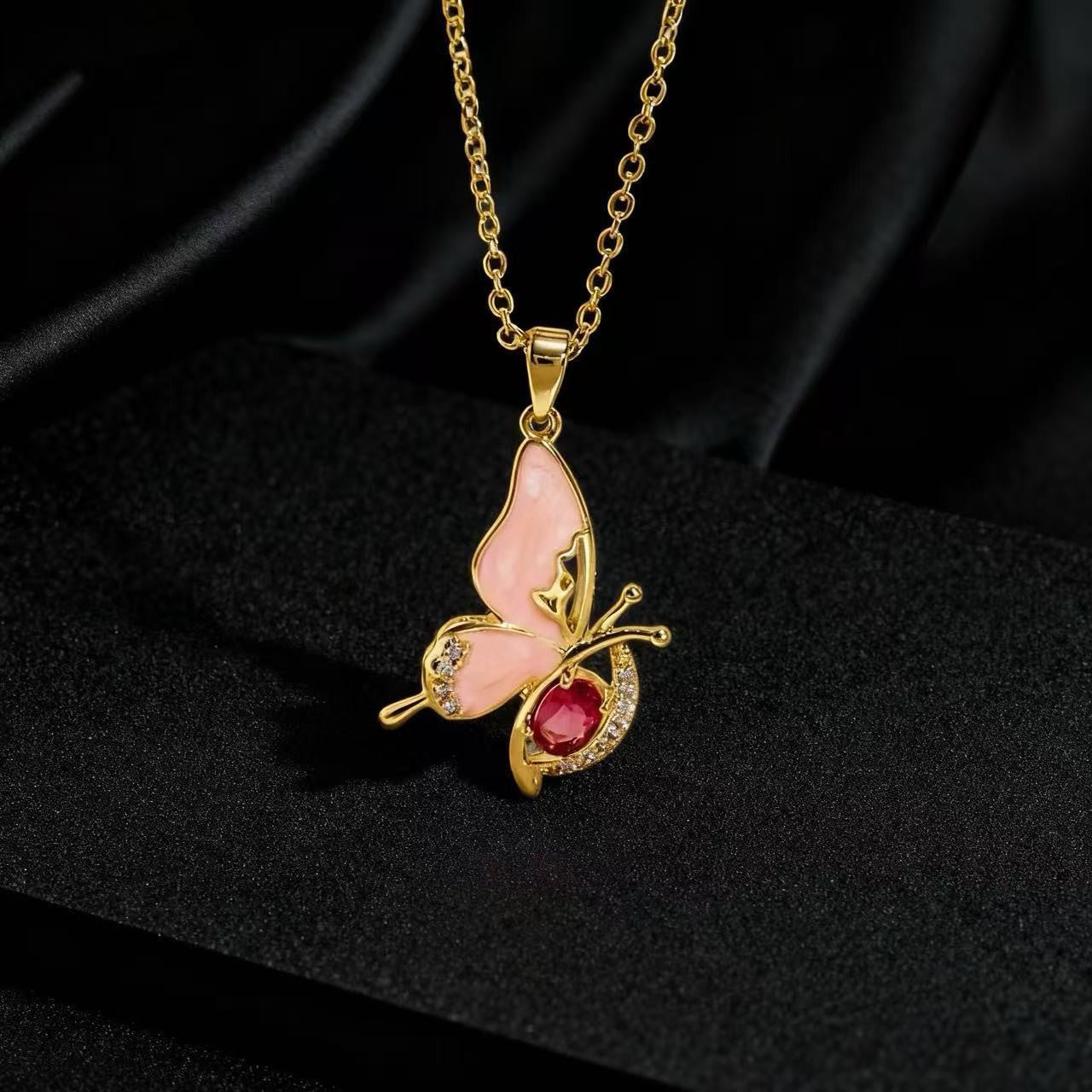 Wholesale Copper Butterfly Choker With Colorful Zircon Pendant Korean Style Trendy Fashion Accessory For Women