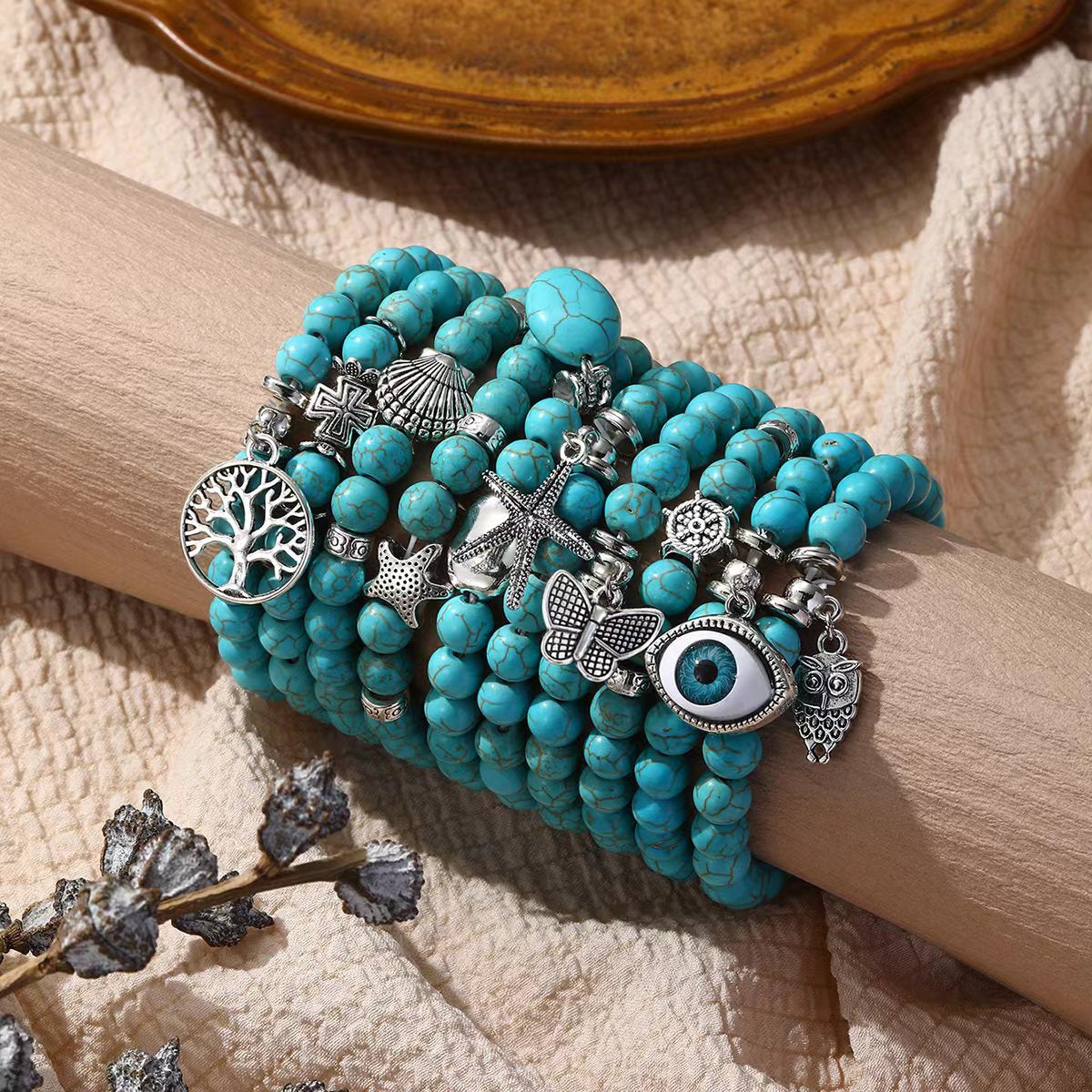 Wholesale Retro Turquoise Beaded Bracelet Set,  Trendy Fashion Accessory for Resale