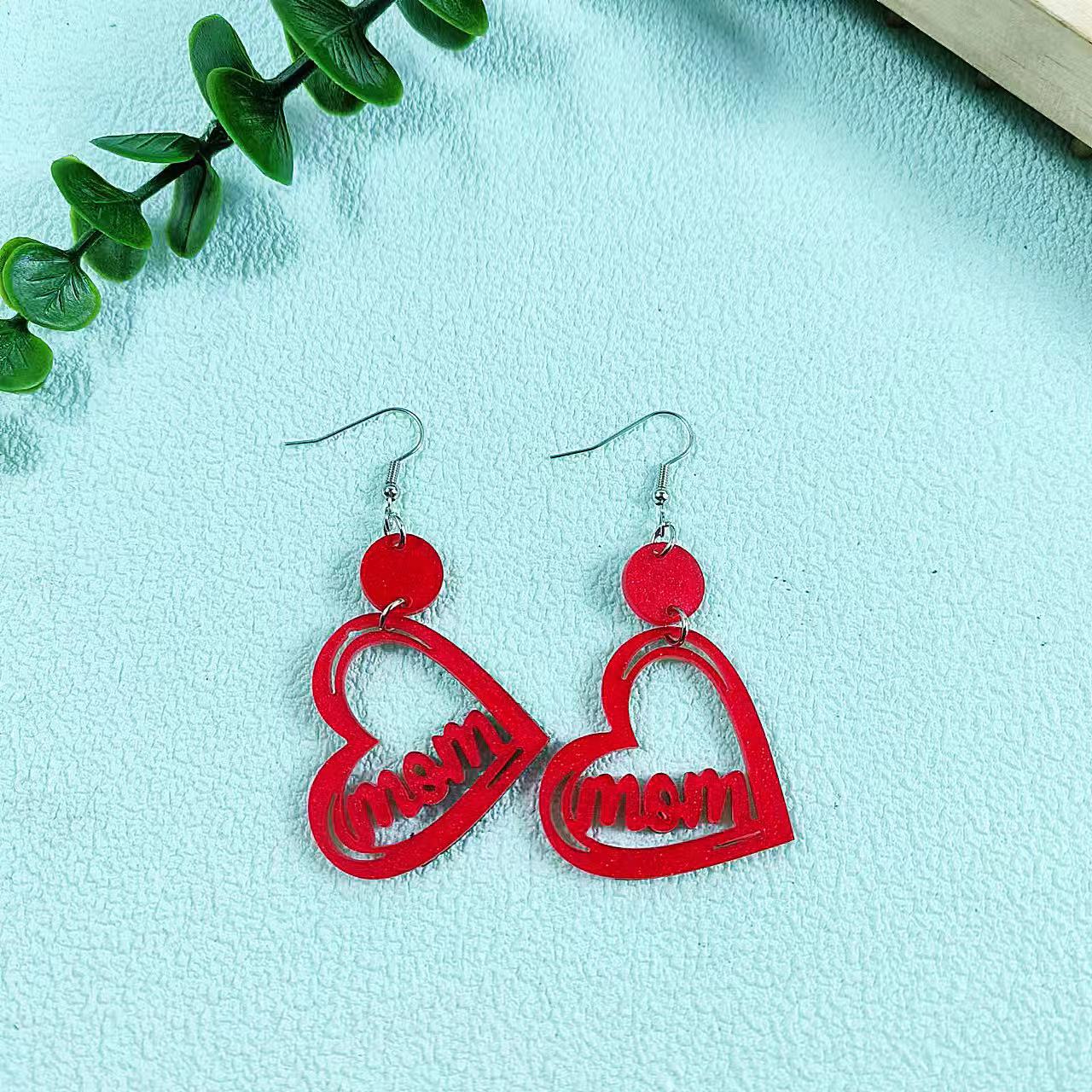Wholesale MAMA Mother's Day Acrylic Earrings Heart Earrings ACC-ES-AnDao006