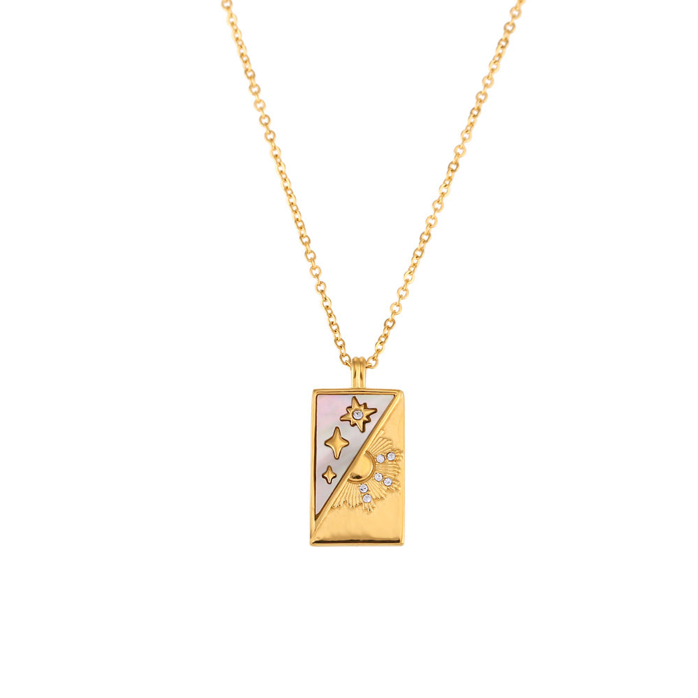 Wholesale Vintage Pendant Stainless Steel Rectangular Zircon Necklaces ACC-NE-Mengj003