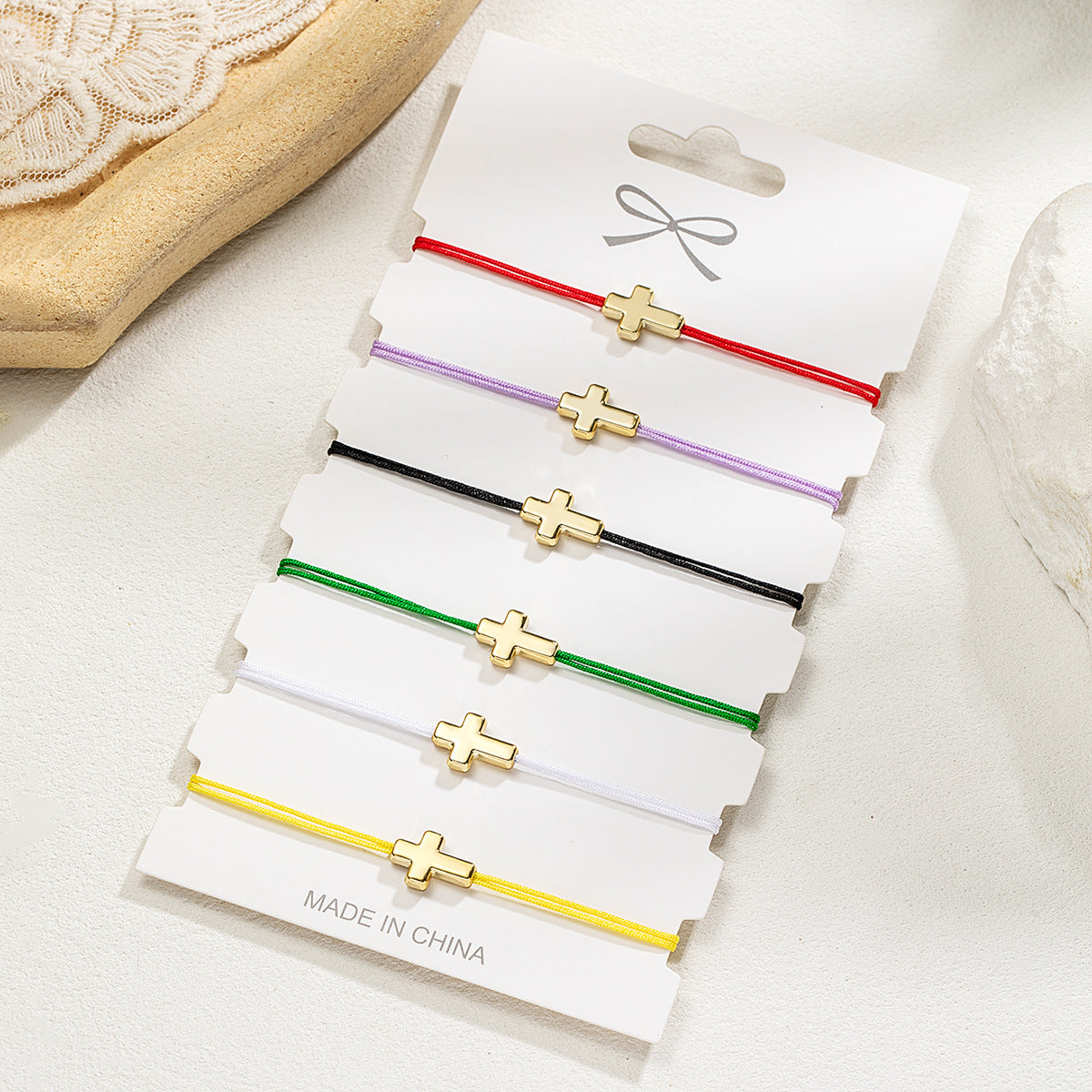 Wholesale Cross Colorful Braided Rope Multi-Piece Card Bracelet