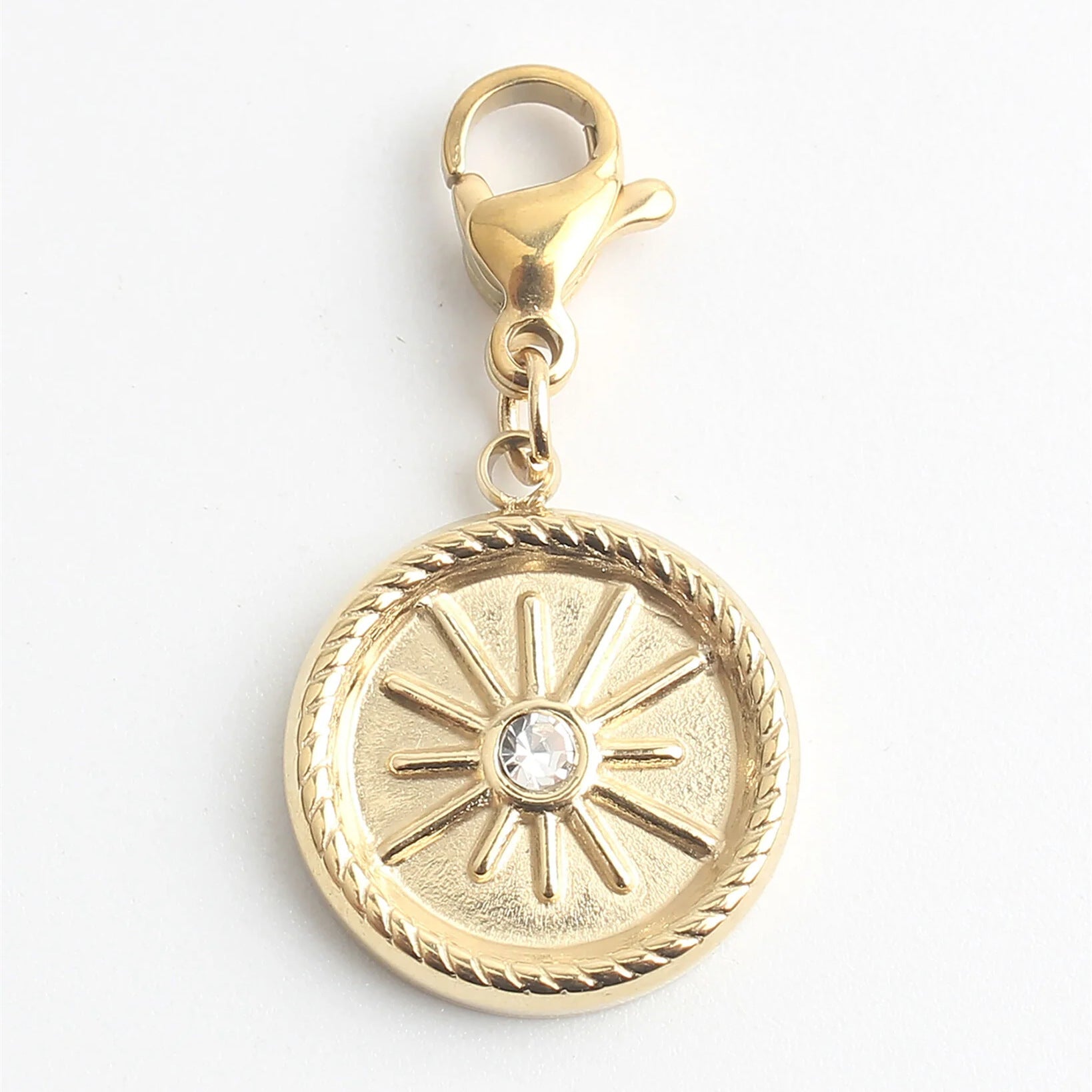 Wholesale Stainless Steel Four Leaf Clover Sun Ray Lobster Clasp Pendant Colored Stone Necklace