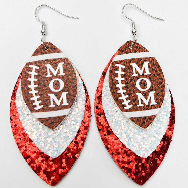 Wholesale 2pairs/pack Sports Style MOM Football Sequin Leather Earrings Mother's Day ACC-ES-HY120
