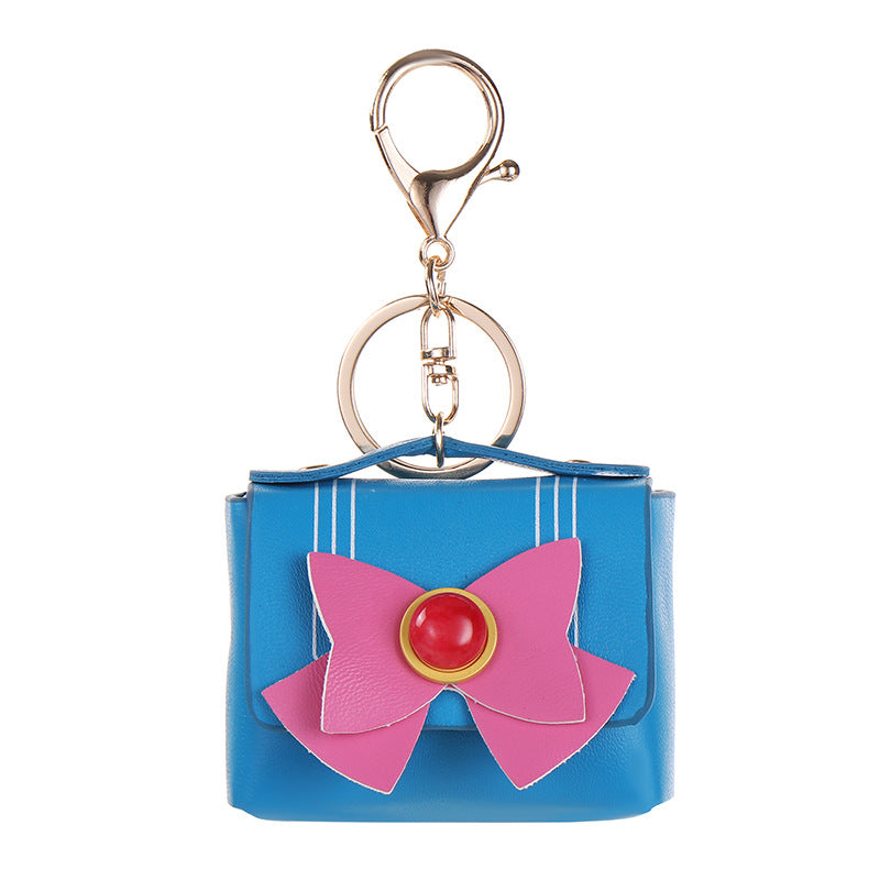 Wholesale Light Blue Leather Keychain Pendant With Bow And Butterfly European Style Car Key Accessory