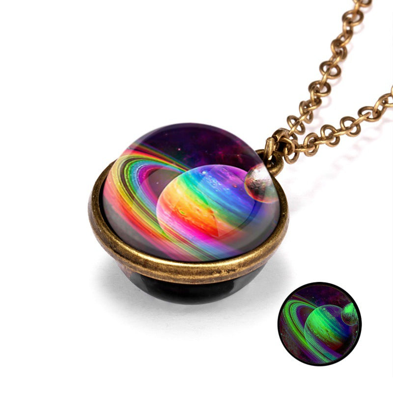 Wholesale Galaxy Nebula Cosmic Luminous Double-Sided Retro Pendant Necklace