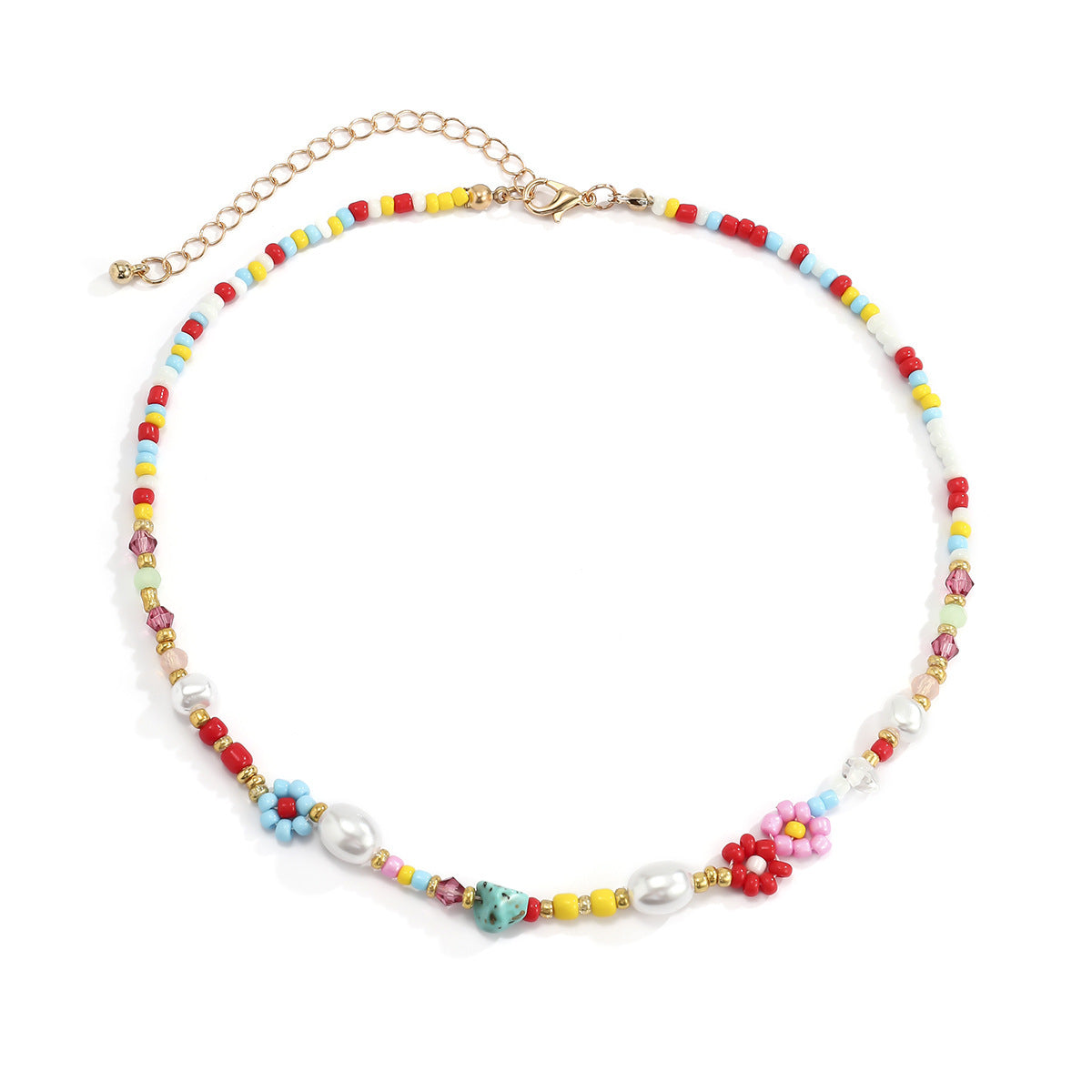 Wholesale Creative mixed color floret irregular turquoise sweet cool necklace