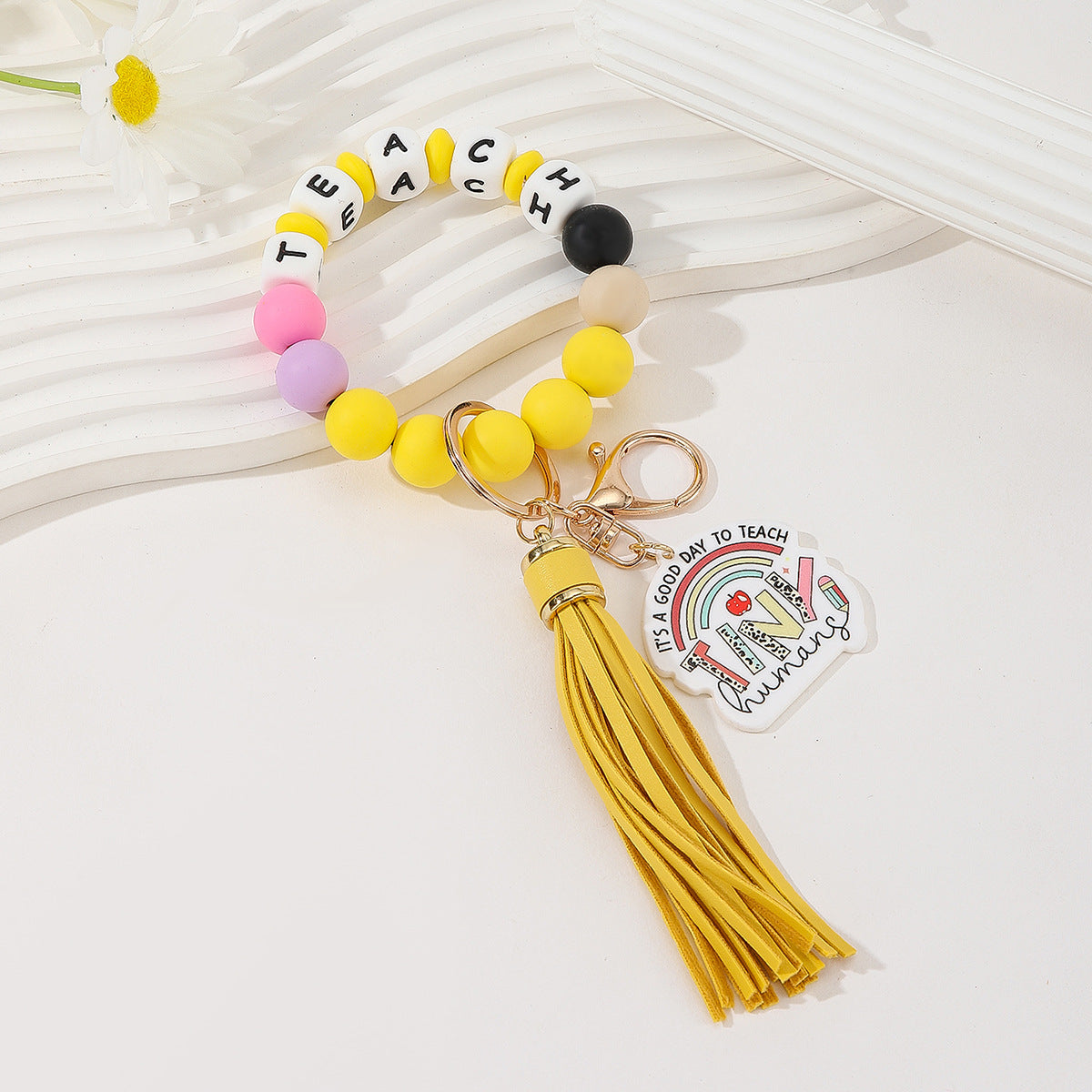 Wholesale Teacher's Day Silicone Letter Bracelet Acrylic Pendant Keychain Wristlet Keychain ACC-KC-Jinz004