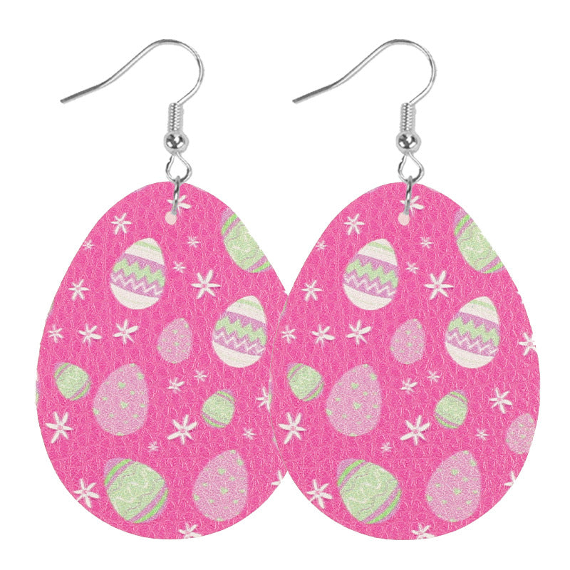 Wholesale  Easter Egg Rabbit Carrot Cute Cartoon Print Women's Leather Earrings