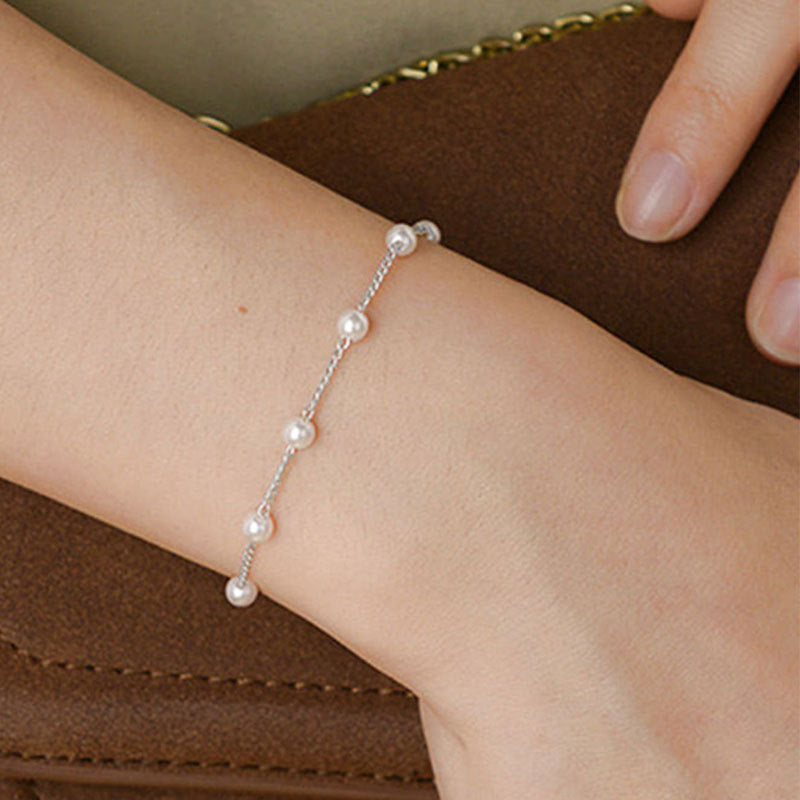 Wholesale Chic Women S Imitation Pearl Chain Bracelet 4Mm Round Pearl Fashion Accessory Gold Tone Everyday Jewelry For Gifting