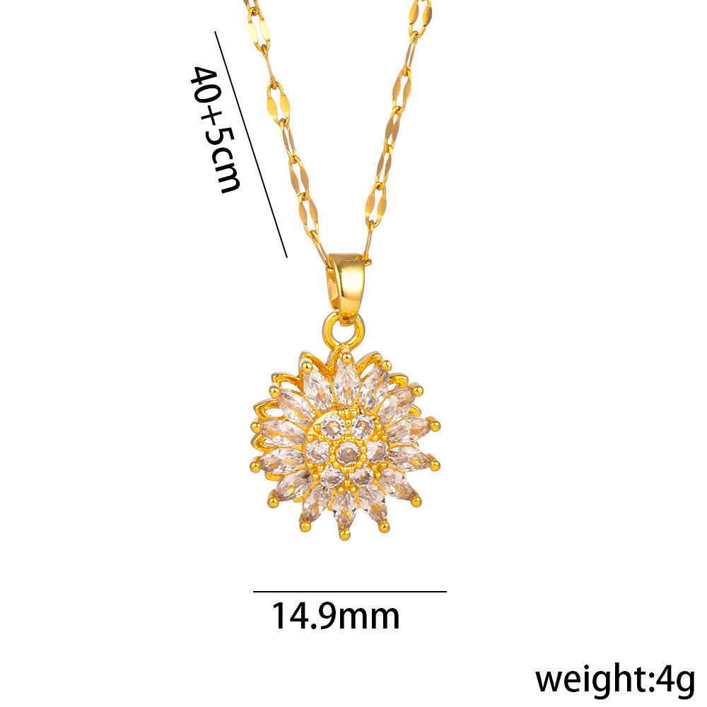 Wholesale  Light Luxury Rotatable Sunflower  Simple Titanium Steel Necklace