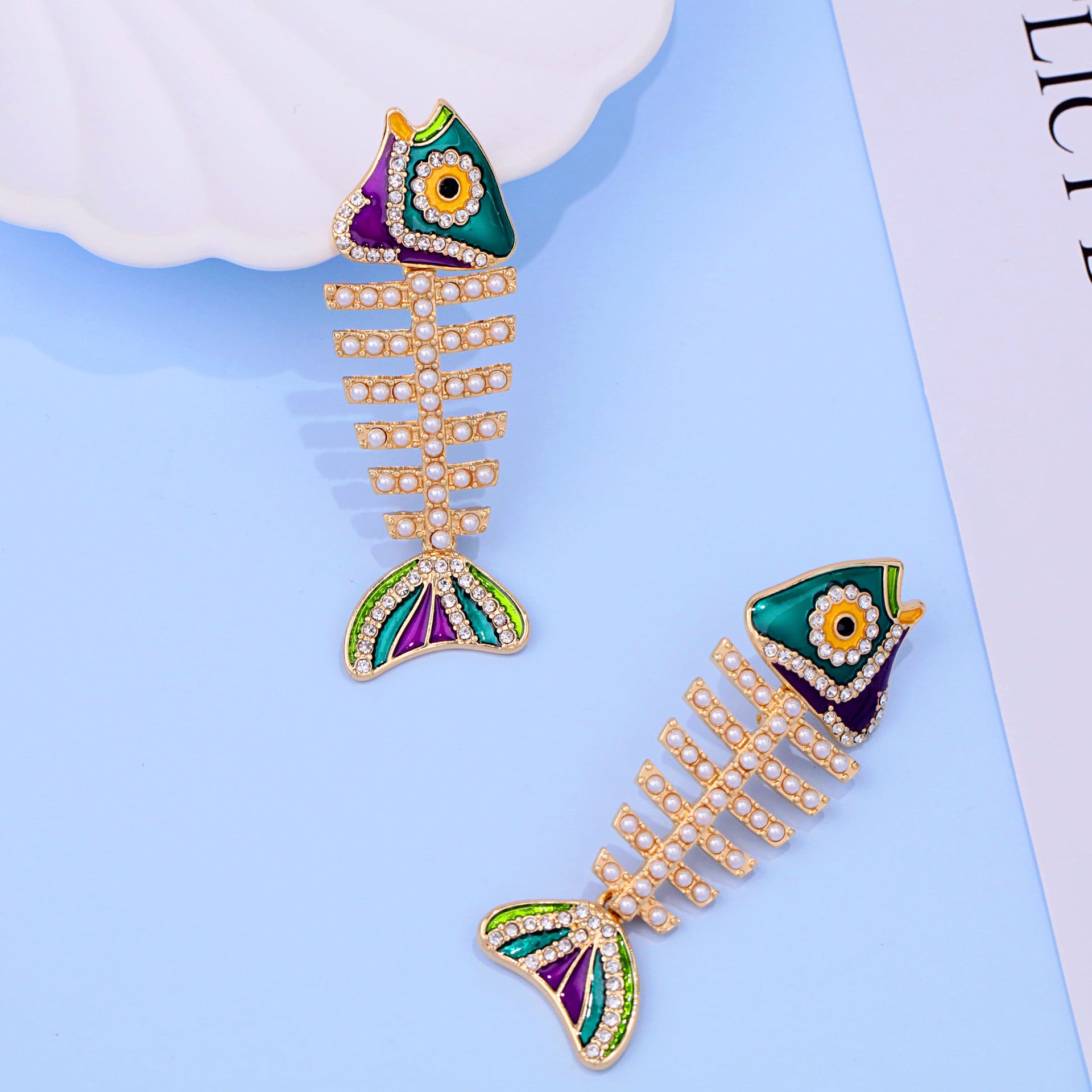 Wholesale Enamel Diamond Fish Earrings