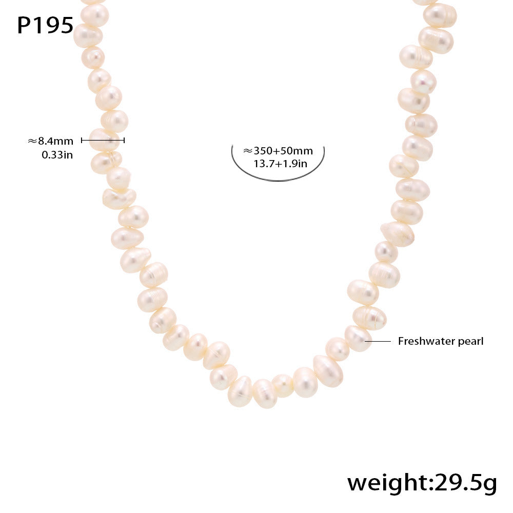 Wholesale  Stainless Steel Irregular Freshwater Pearl Clavicle Chain