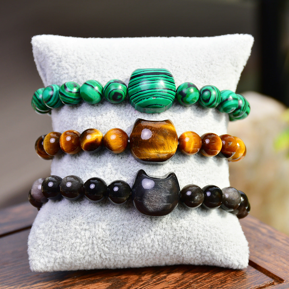 Wholesale Handmade Cat Natural Stone Beaded Bracelet with Tiger Eye and Pink Crystal - Everyday Fashion Accessory for Women