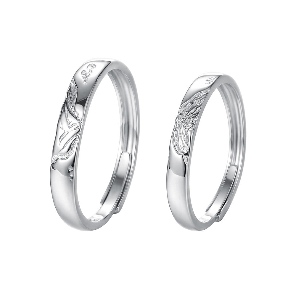 Wholesale S999 Silver Butterfly Symbiosis Open Adjustable Ring Trendy Jewelry Accessory For Couples