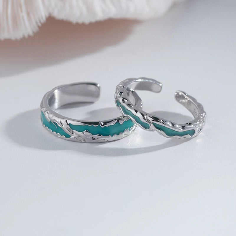 Wholesale Retro open ring Green red epoxy irregular texture ring