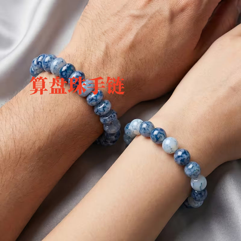 Wholesale Water Flow Blue Dot Stone Glass Bead Bracelet Fashion Accessory Gift Boutique Resale