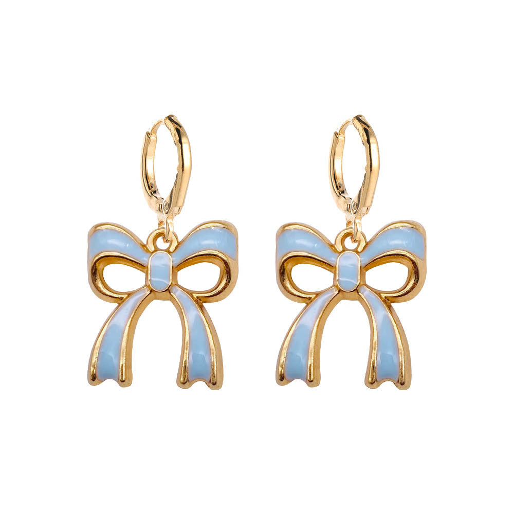 Wholesale Valentine's Day Water Drop Oil Painted Bowknot Pendant Earrings