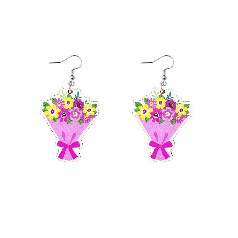 Wholesale Mother's Day MOM Rainbow Sunflower Wooden Earrings ACC-ES-YiYuan007