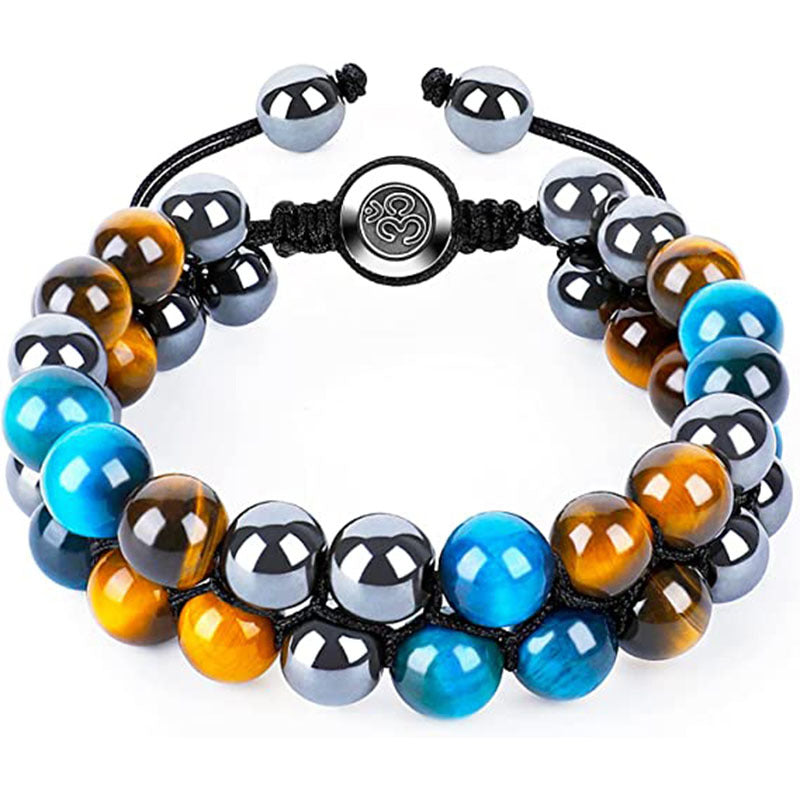 Wholesale  8MM Blue Tiger Eye Black Magnet Bracelet