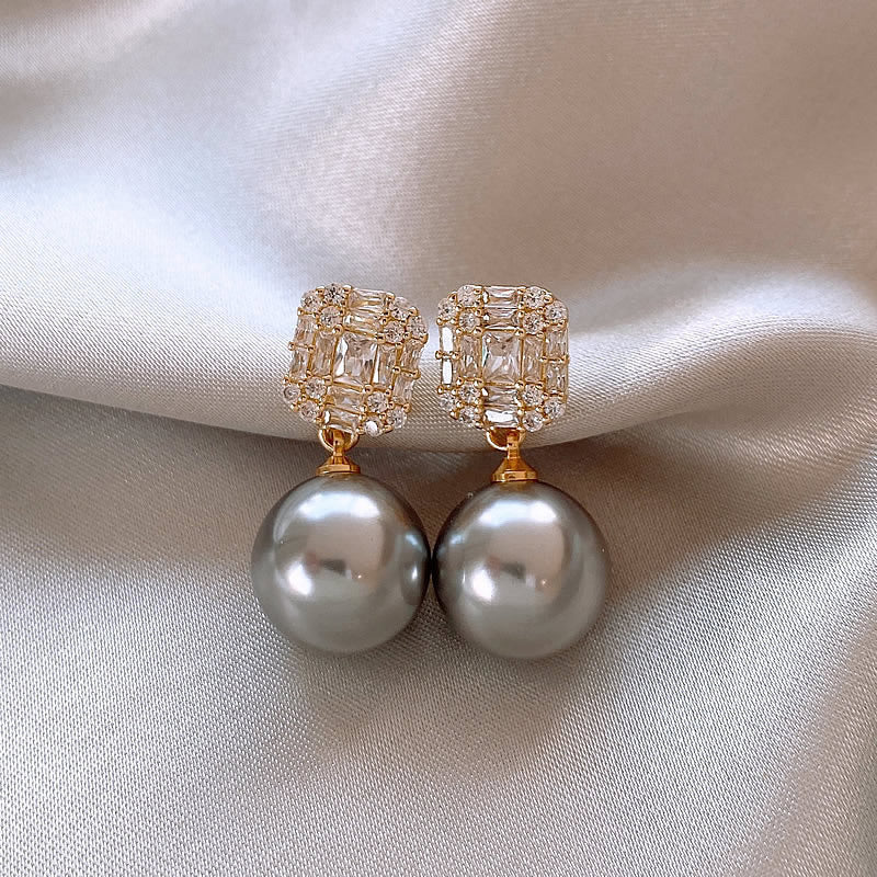 Wholesale Light luxury geometric zircon pearl earrings