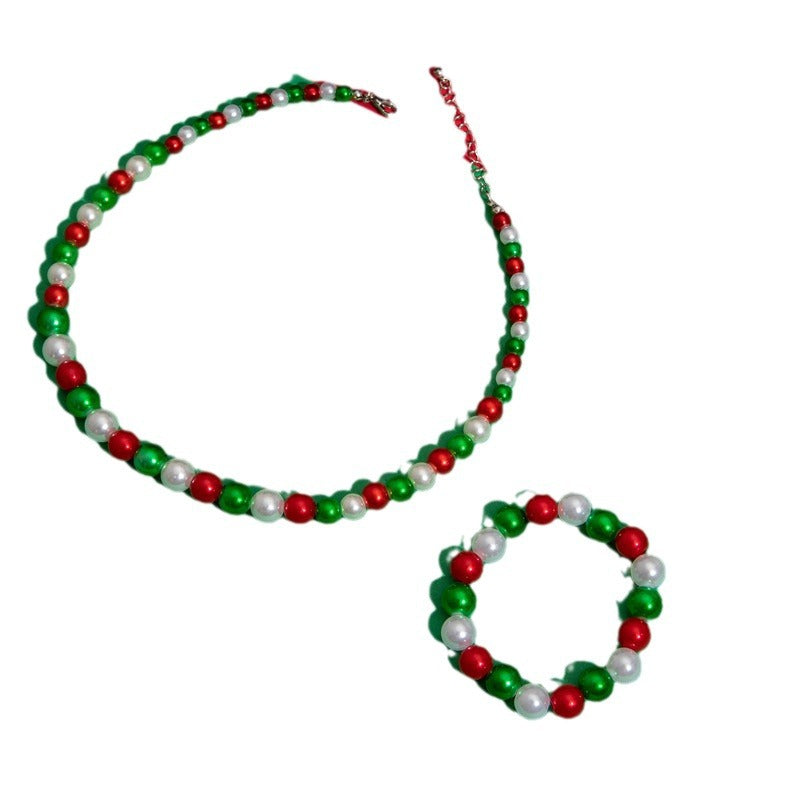Wholesale Christmas  Cute Red and Green Bells Beaded Three-piece  Earrings Necklace Bracelet Jewelry