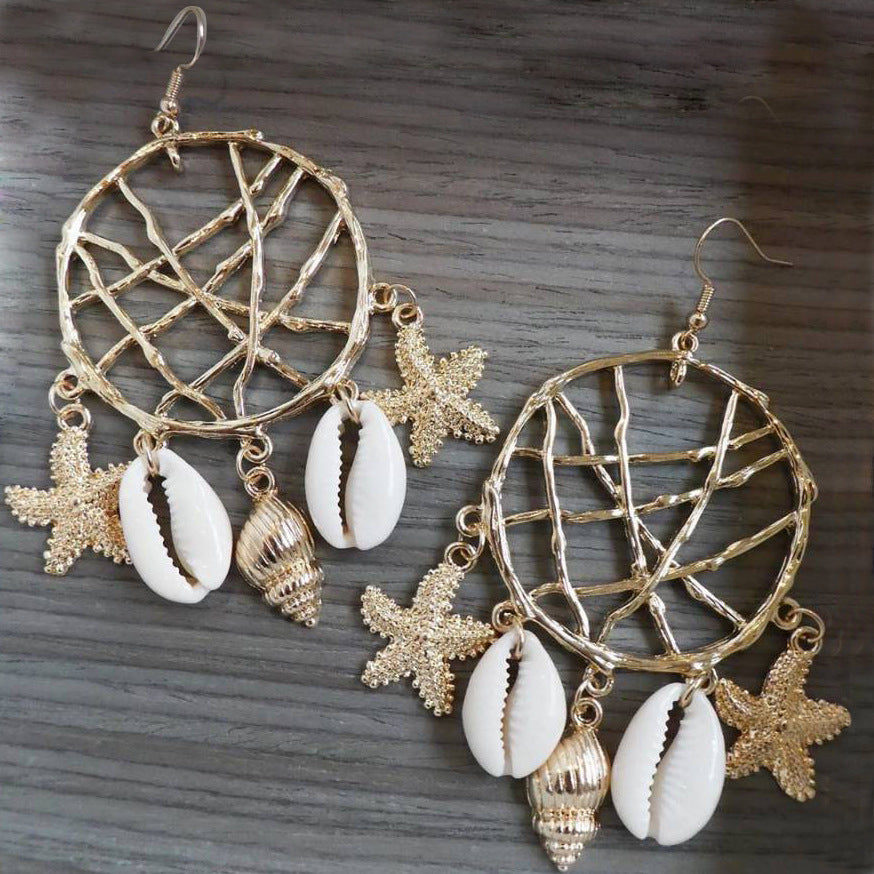 Wholesale shell conch sea star dream catcher net jewelry  earrings