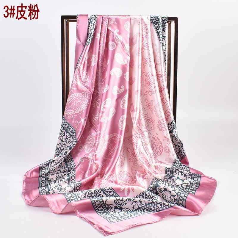 Wholesale  90 Printed Satin Large Square Scarf Two-Color Cashew Silk Scarf