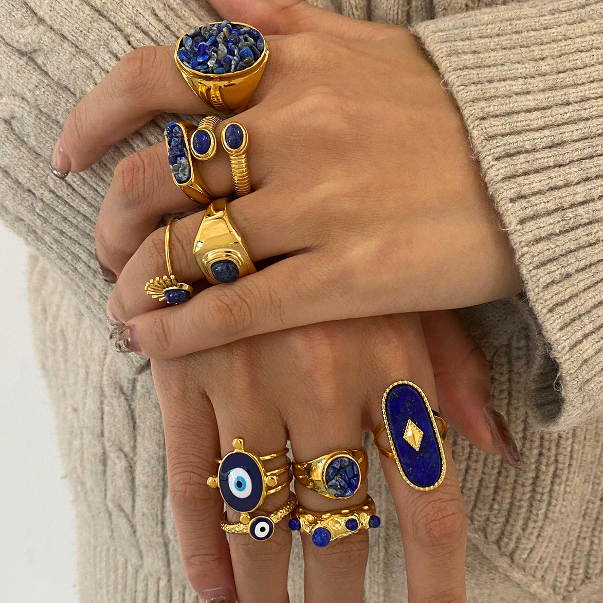 Wholesale Stainless Steel Natural Stone Geometric Ring Fashion Jewelry Accessory Everyday Wear