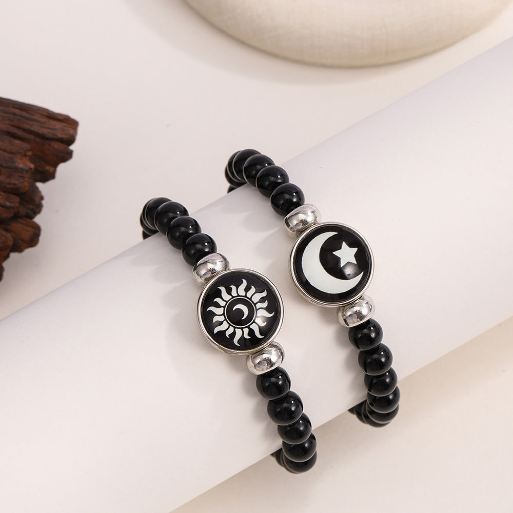 Wholesale Handmade Glass Beaded Bracelet Unisex Glow In The Dark Sun Moon Design Everyday Wear Gift