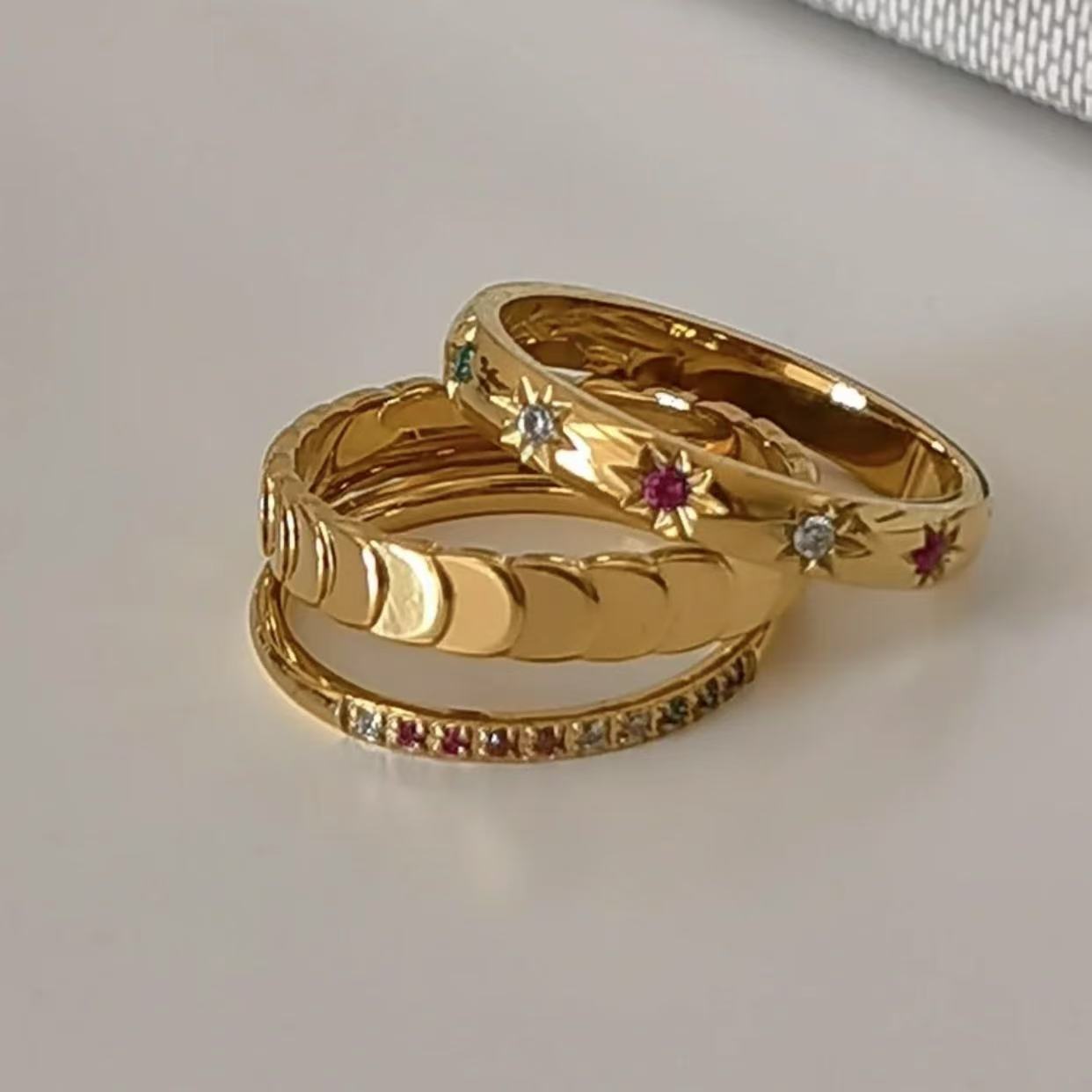 Wholesale Rainbow Titanium Steel Zircon Row Ring,  Trendy Style Fashion Jewelry Accessory for Women