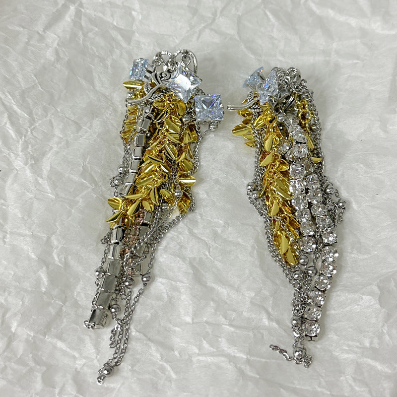 Wholesale exaggerated personality flash Diamond zircon wheat tassel earrings