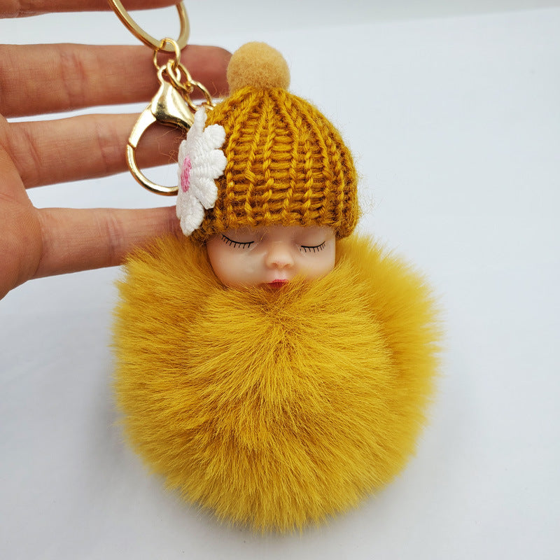 Wholesale cute sleeping doll keychain fur ball pendant ACC-KC-DY007