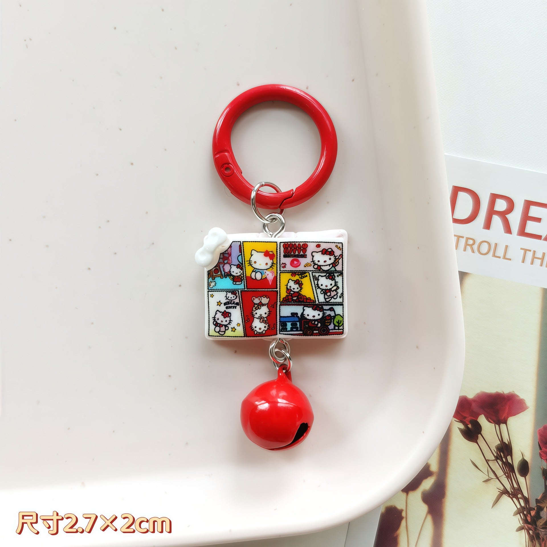 Wholesale Plastic Resin Cute Cartoon Cat Bell Keychain Bag Pendant Fashion Accessory for Girls