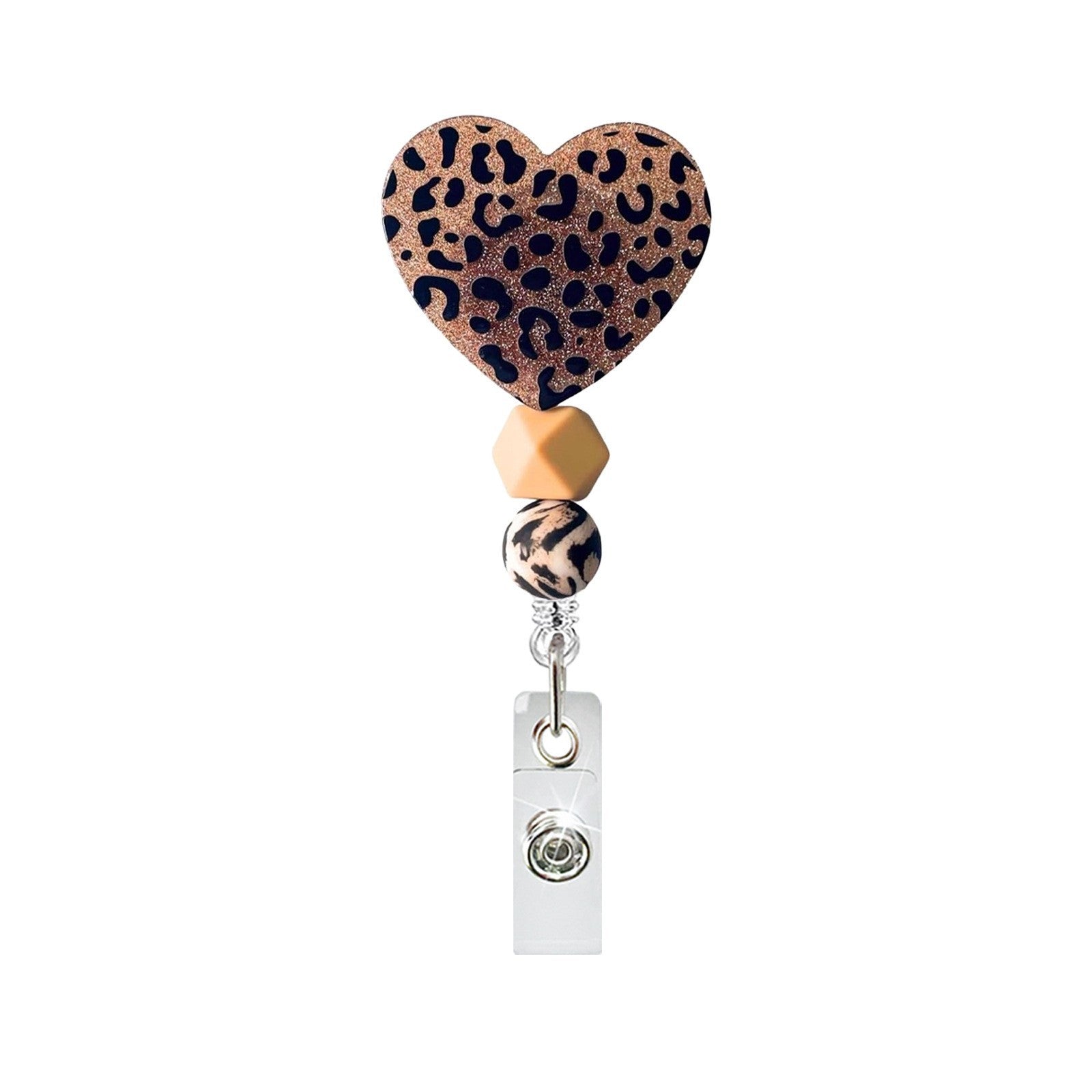 Wholesale Acrylic Leopard Print Cat Badge Reel Keychain with Clip,  Car Key Accessory