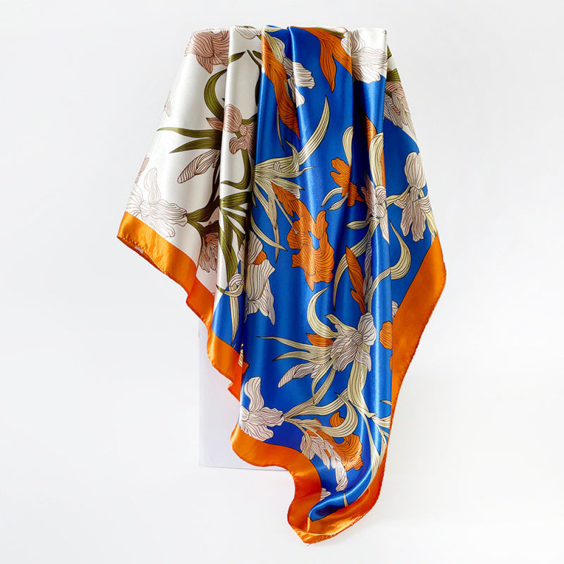 Wholesale 90cm Satin Printed Turban Silk Scarf Floral Large Square Scarf
