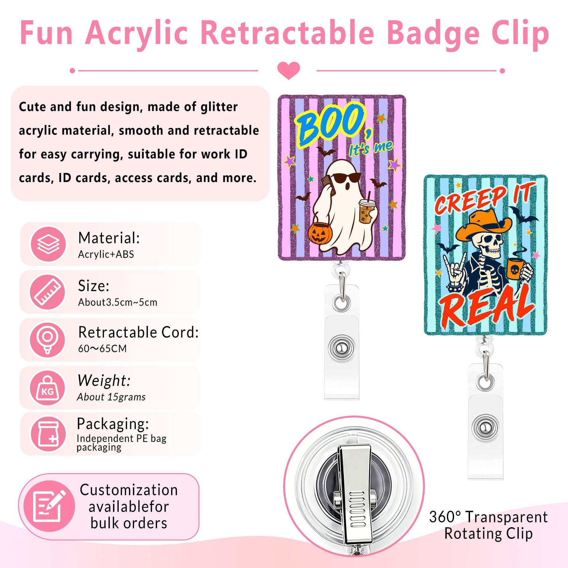 Wholesale Plastic Retractable Badge Clip Pink Goose Design Stylish Office ID Card Holder And Everyday Work Accessory