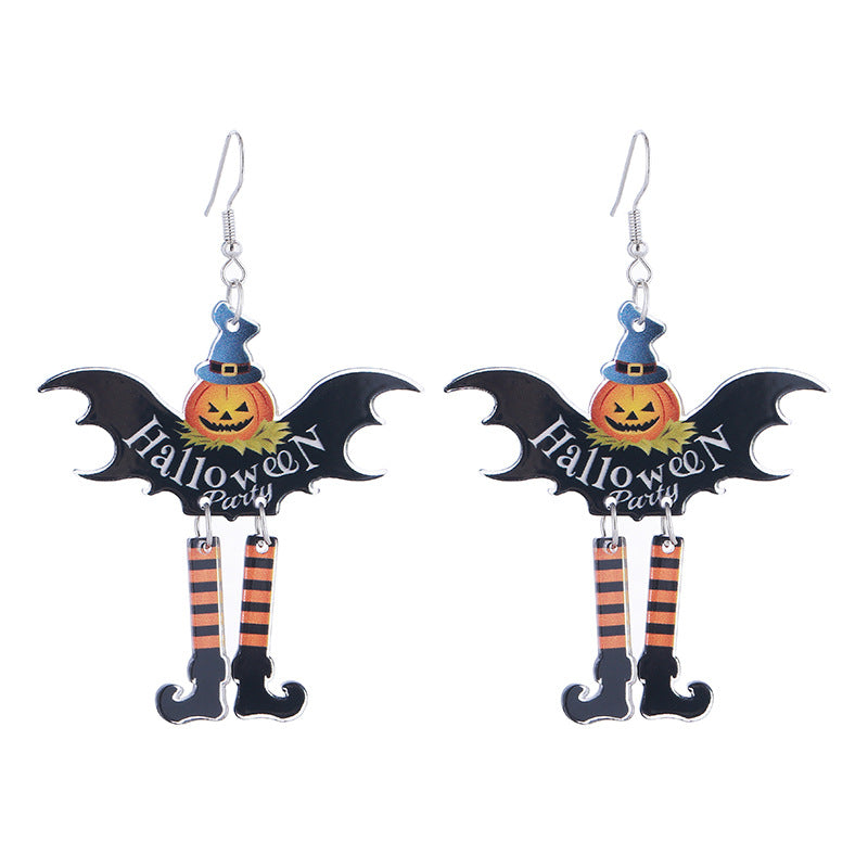 Wholesale  Earrings Acrylic Double-Sided Long-Legged Witch Pumpkin  Earrings