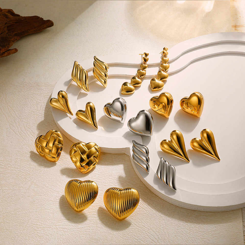 Wholesale  Stainless steel 18K gold love heart earrings silver heart earrings