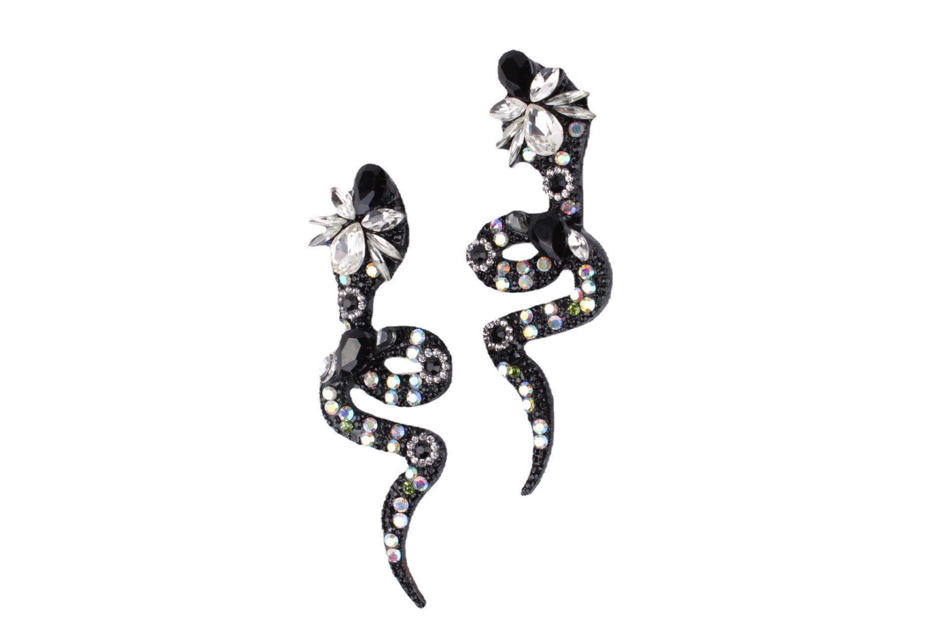 Wholesale  catwalk color diamond alloy full diamond snake-shaped flower earrings