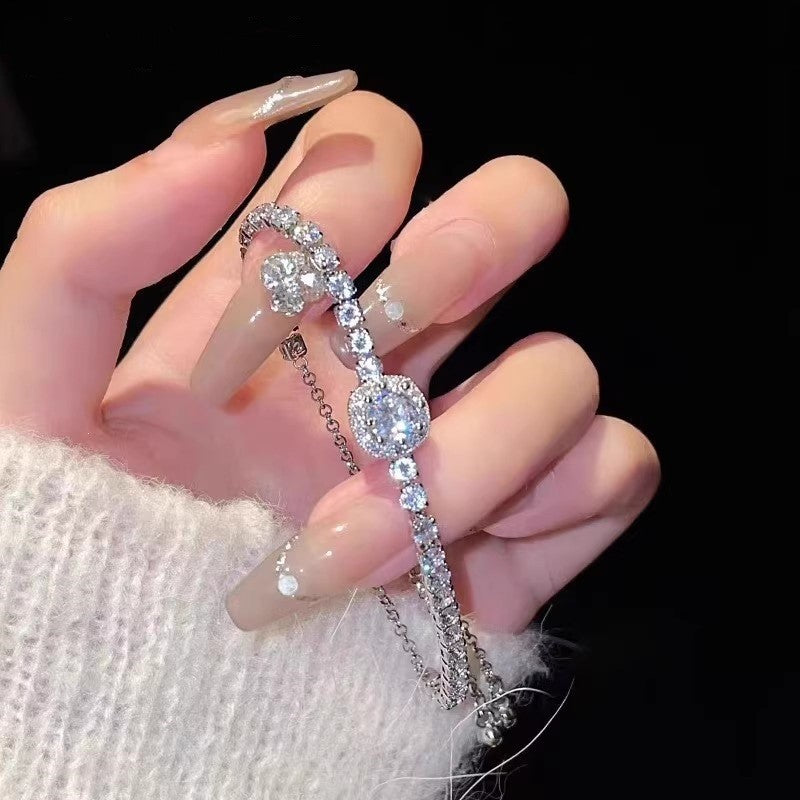 Wholesale Fashion Slide Bracelet with Pink Square Zircon,  Alloy,  Trendy Jewelry Accessory for Women