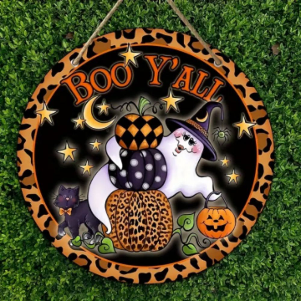 Wholesale Wooden round ghost sign  decoration