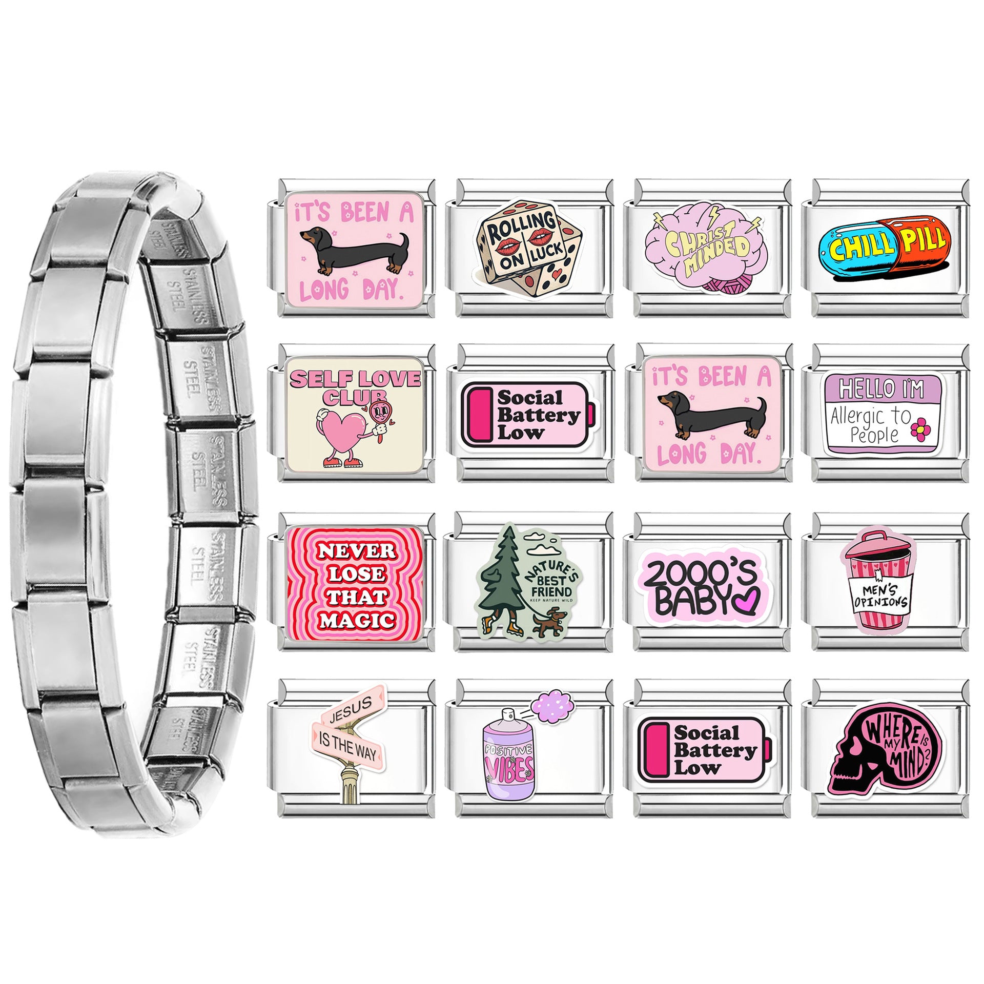 Wholesale Italian Modular Bracelet Stainless Steel Oil-Drip Pattern DIY Watch Strap Fashion Accessory