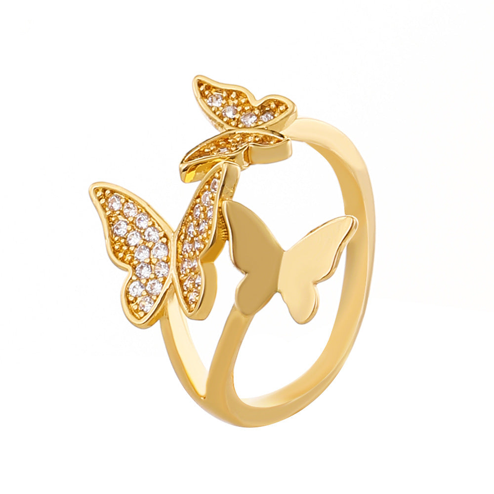 Wholesale Three copper and diamond butterfly rings