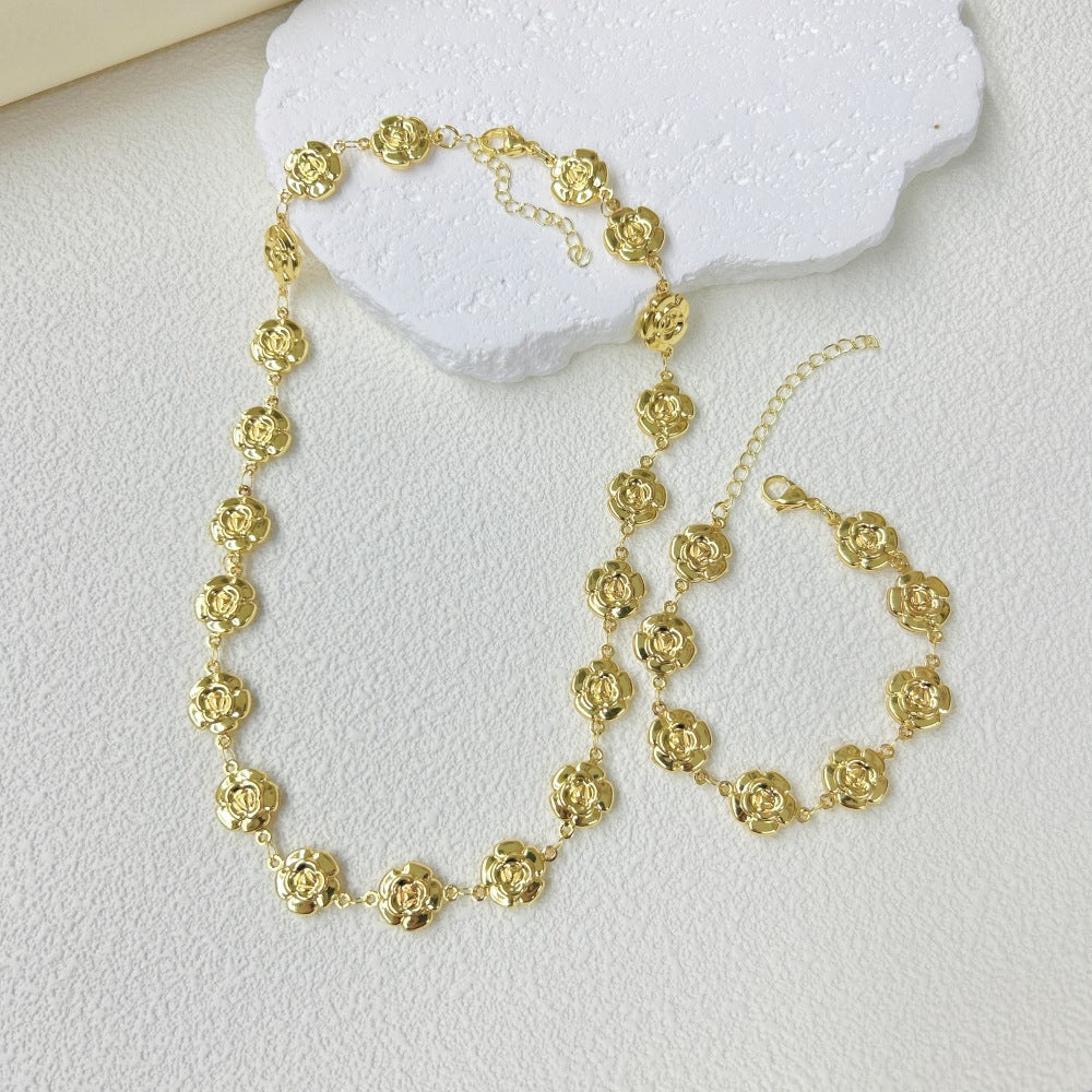 Wholesale Stainless Steel Three-dimensional Hollow Love Bracelet Necklace suit