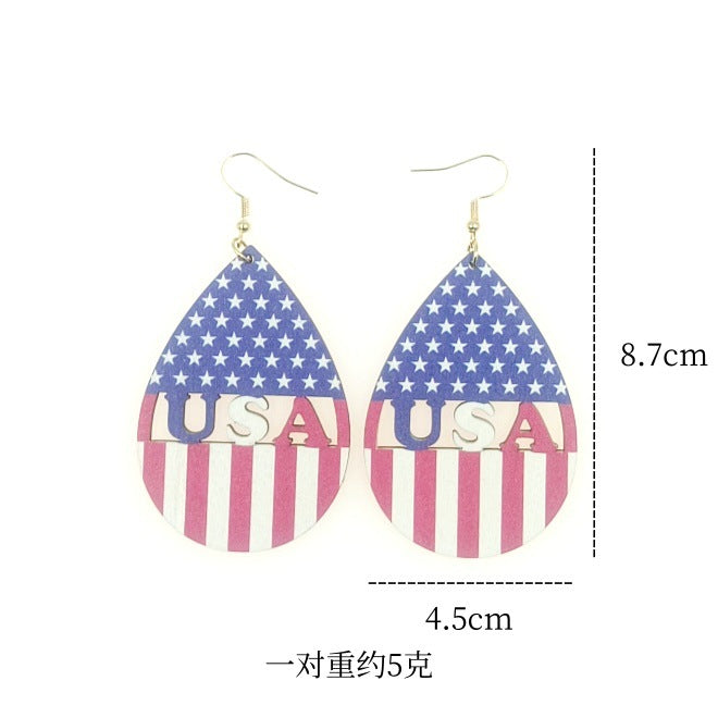 Wholesale American Independence Day Teardrop Print Wood Earrings ACC-ES-Yinx002