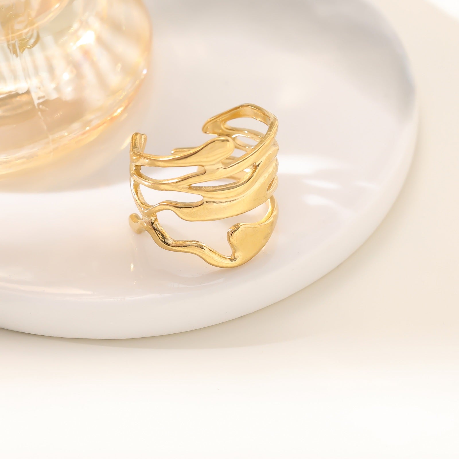 Wholesale Stainless steel openwork adjustable ring